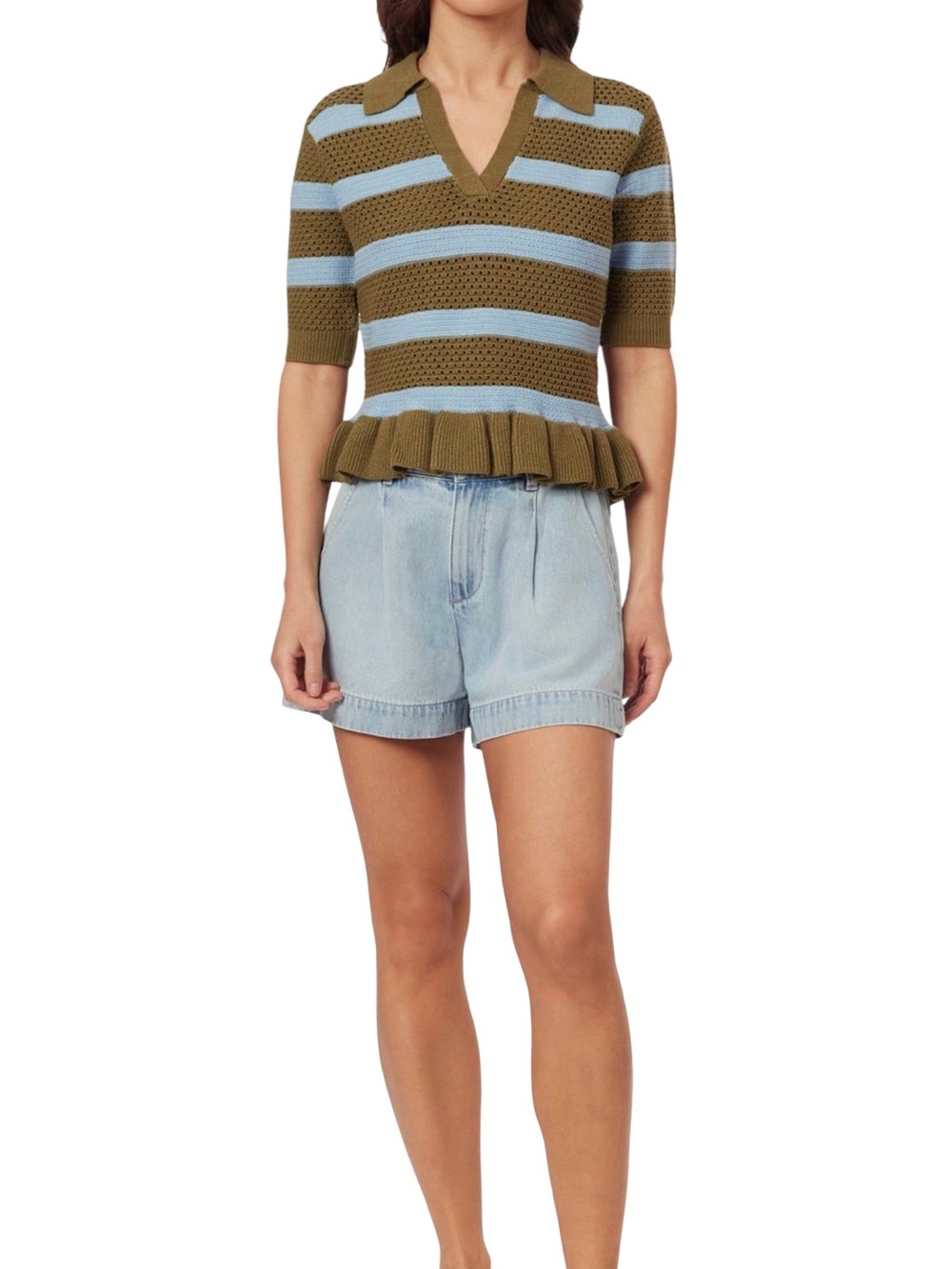 NWT Scotch & Soda Pointelle Peplum Sweater Green Moss Cerulean XS - Picture 6 of 16